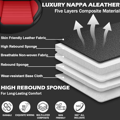 Image of Car Seat Cover Full Set for Toyota Camry Hybrid Seat Covers 2007-2024, Nappa Leather Waterproof Seat Covers For Cars, Airbag Compatible, Universal Automotive Seat Covers(Luxury Front Row /Black Red)