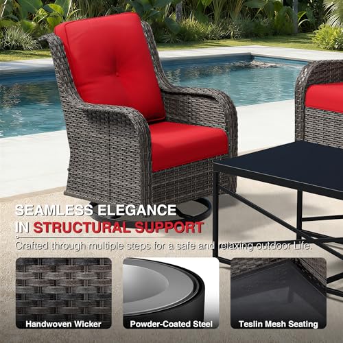 Image of Joyside Swivel Patio Chairs Set of 2, Wicker Patio Furniture with High Back, Deep Seating, Wide Armrest, Thickened Cushions, Outdoor Rattan Furniture for Deck, Porch Use