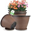 12 inch Pots for Plants, 4 Pack Large Outdoor Planter Pot with Drainage Holes & Saucers, Plastic Flower Pots for Indoor Plants, Decorative Garden Pots for Indoor & Outdoor Plant (Black Copper)