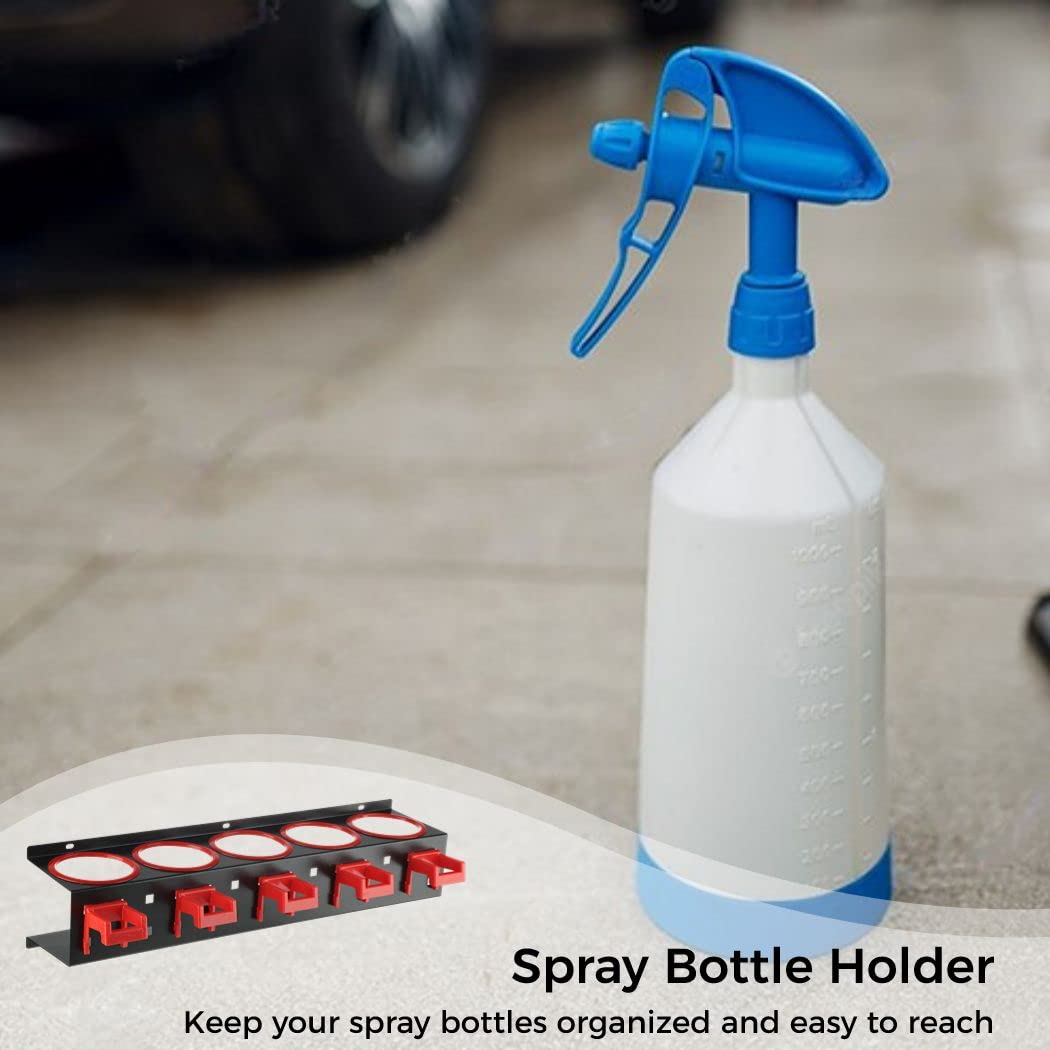 Generisch Organizador de botellas de aerosol montado en la pared con 5 ganchos, capacidad para 10 botellas de aerosol, apto para garaje y área de cuidado del coche