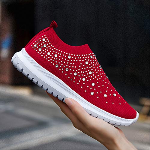 Image of GOSPT Women's Mesh Sport Shoes Rhinestone Glitter Slip On Ballroom Jazz Latin Dance Sock Sneakers