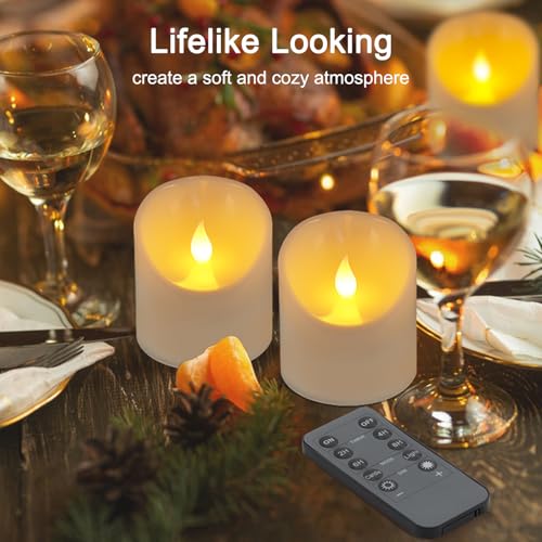 Image of 3 inchx3 inch Flickering Flameless Candles, Realistic LED Candles, Battery Operated Candles with Remote and Timers, Real Wax Electric Fake Pillar Candles for Festival Wedding Home Party Decor -2Pack