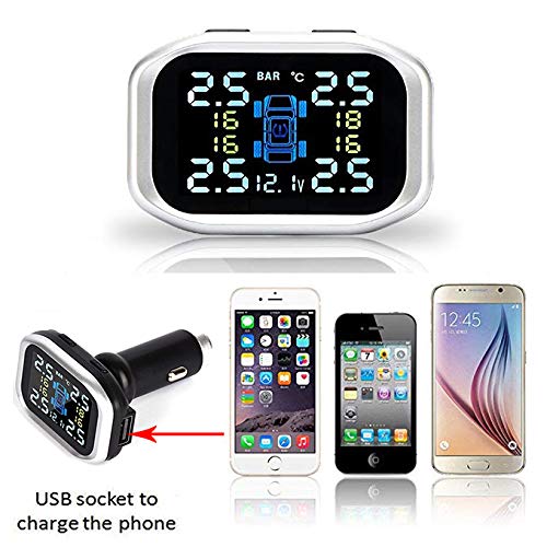 B-Qtech Tire Pressure Monitoring System Wireless TPMS Monitor with 4 External Sensors Cigarette Lighter Plug Adjustable Display Angle (TPMS)