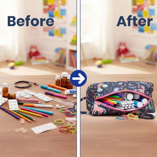 Image of Mini Travel Organizer | Multipurpose All-in-One Compact Durable, Lightweight, Waterproof, Bag | Travel Friendly Pouch | Ideal for Stationary, Diaper, Medicines (Fairy Tale Print)