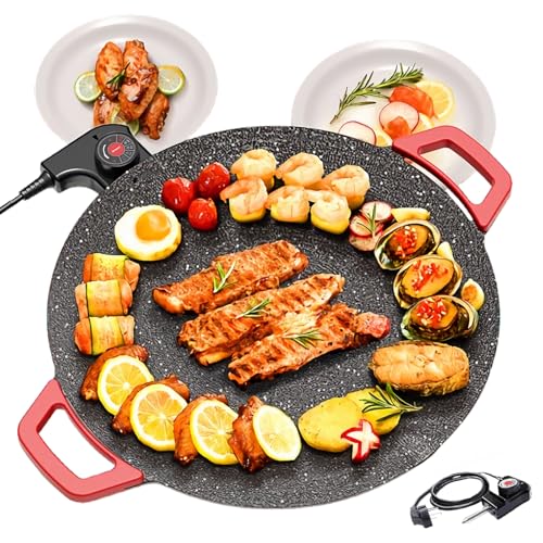 TYH Plancha Eléctrica, Bandejas para Hornear con Parrilla Eléctrica Sin Humo de 15,7 Pulgadas, Control de Temperatura de 5 Niveles con Revestimiento de Piedra Médica, Calentamiento Rápido