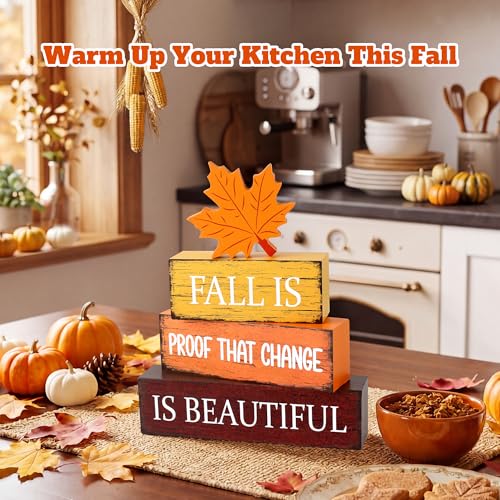 Image of 4 Pcs Fall Wooden Decor, Fall Table Decorations Gifts for Home