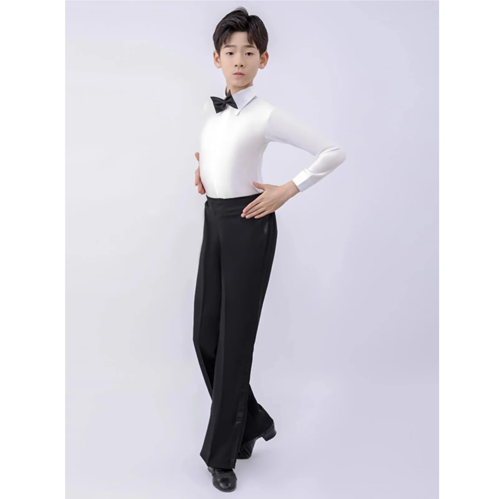 Latein Tanzhosen for Herren Khaki Farbe Junge Latein Tanzen Hose Gerade Barrel Kinder Rumba/Cha Cha/Samba Dancewear Racing Schnürhose(Black,150CM)