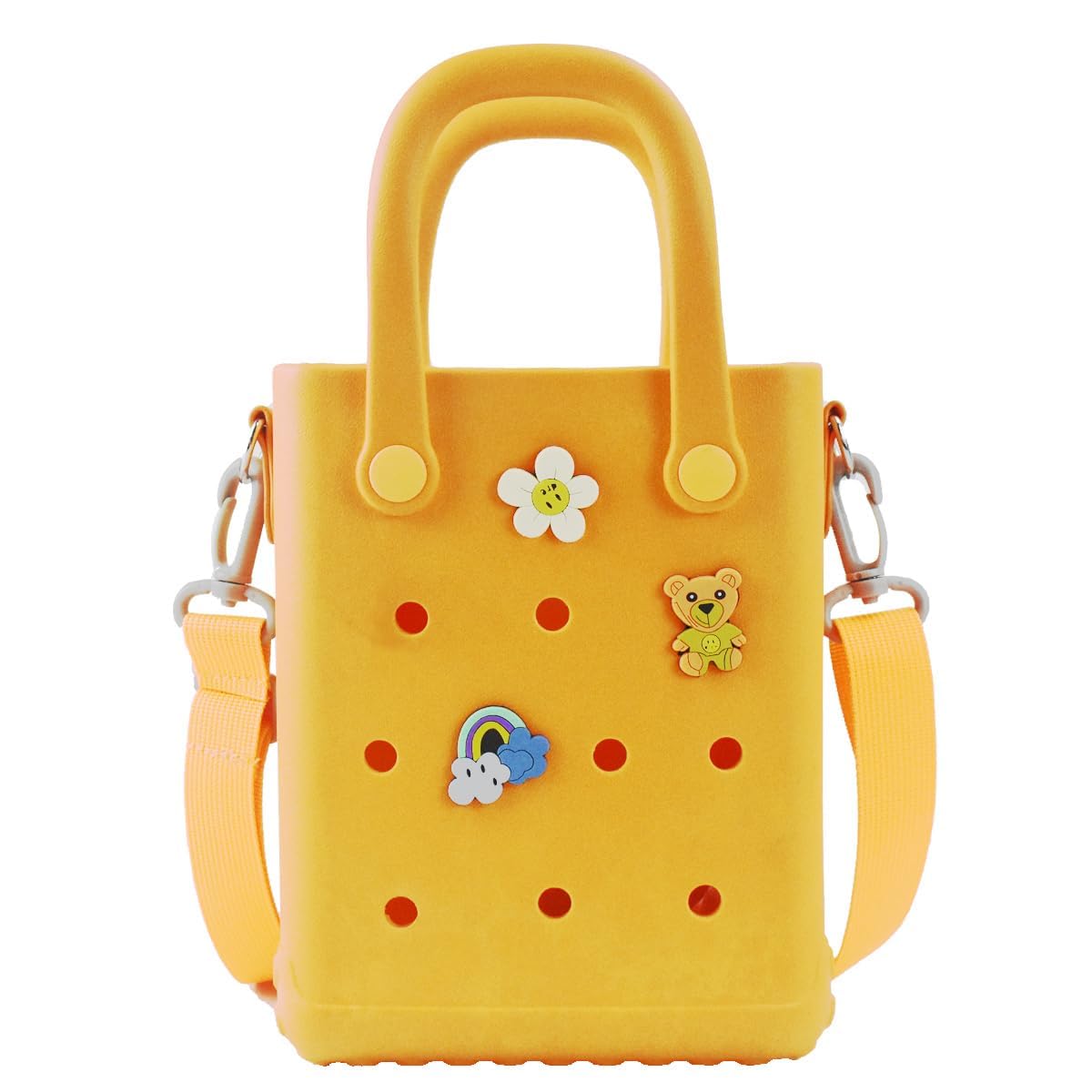 Mini Rubber Beach Bag with Strap & Charms, Waterproof EVA Beach Bag for Girls, Small Rubber Tote Bag for Women