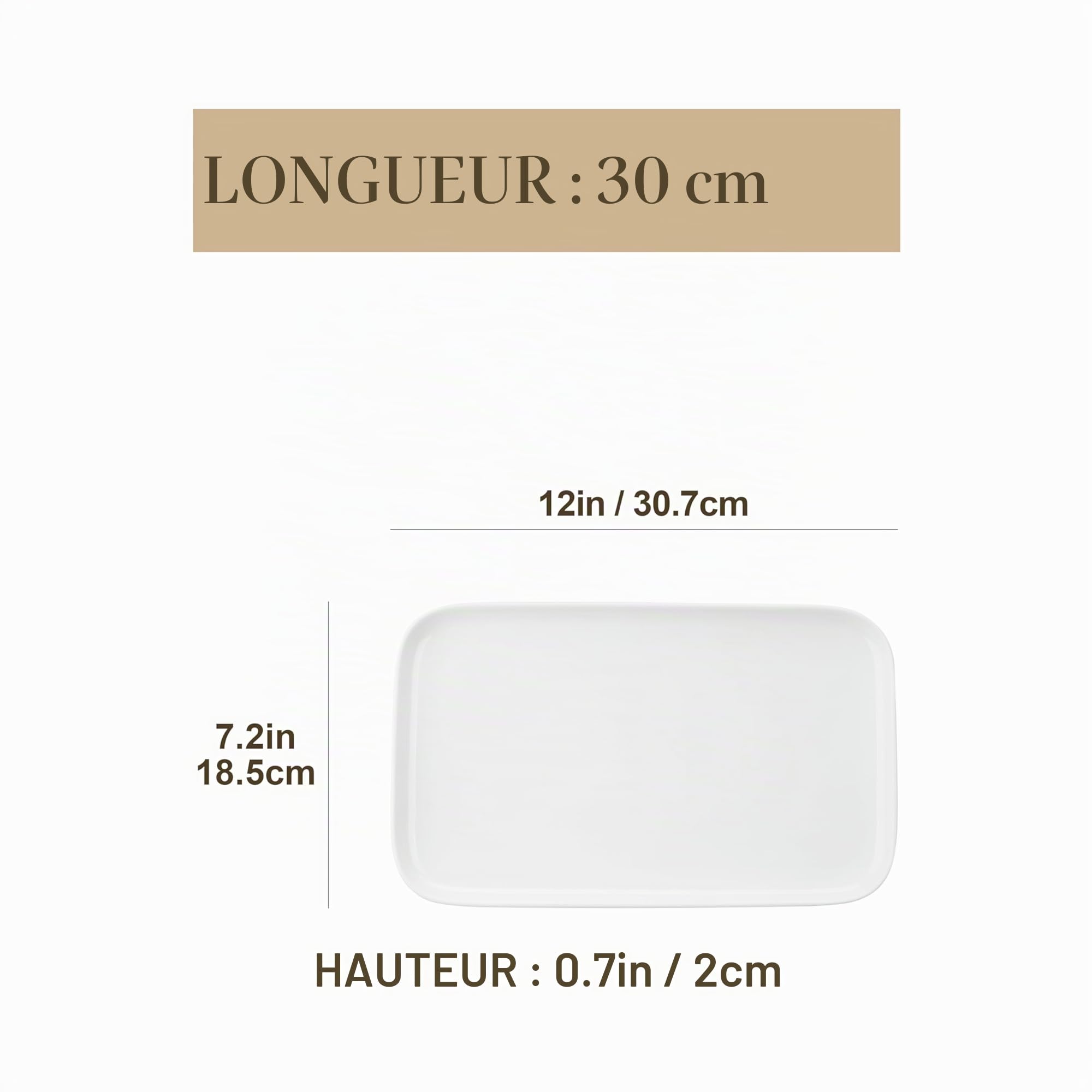 MALACASA Assiettes Rectangulaires en Porcelaine, 4 Grandes Assiettes à Dessert Rectangulaire 30.7 x 18.5 cm, Plateau Aperitif Blanches en Céramique pour Repas Dîner Salon Dessert Sushis, Série Plat