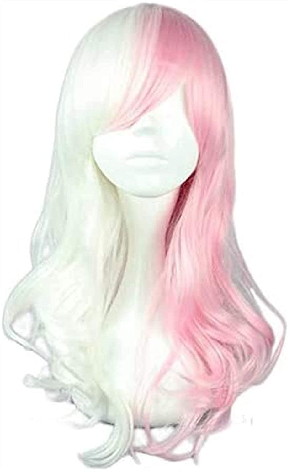Monomi Cosplay Wig Long Curly White Pink Mixed Halloween Costume Wigs for Women Girls