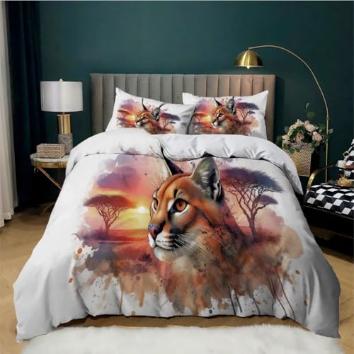 Housse de couette imprimée motif Caracal avec taies 65x65 de qualité - 2