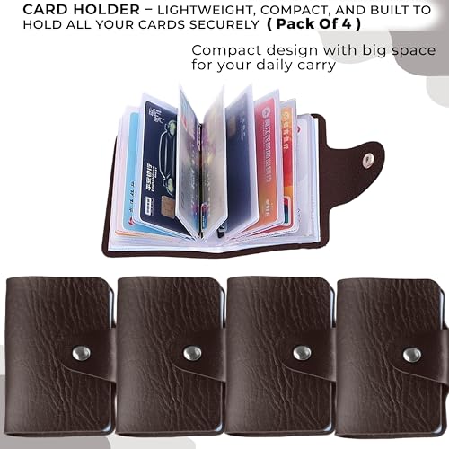 Image of Kraptick Pocket Cards Holder - Compact Lightweight Wallet for Credit and Debit Cards, Multi-Functional Card Organizer, Durable Card Carrier with 16 Slots for Easy Access & Storage (Brown) (Pack of 4)