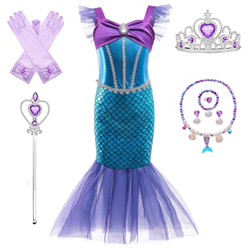 Kosplay Niñas Disfraz de Princesa Sirena con Peluca y Accesorios Vestido de Ariel Princesa Vestido de Sirena Cumpleaños Fiesta Navidad Halloween Carnaval Cosplay Vestirse Chica 100-140