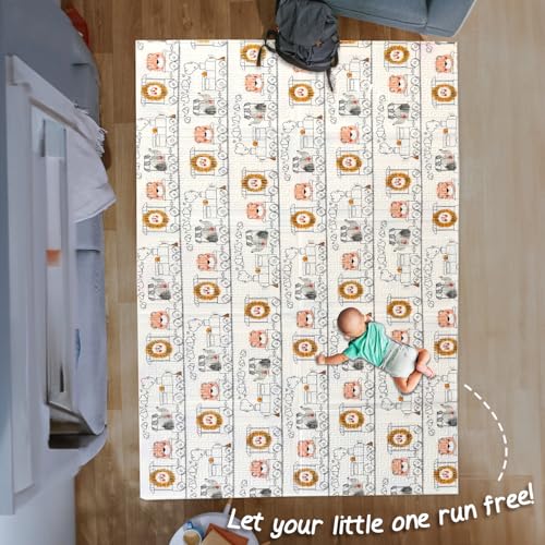 Image of FIRSTCRY INTELLISKILLS Premium Extra Large Reversible Play Mat for Babies, Learning & Crawling Foldable Baby Mat for Floor, 6.5x4.5 ft, 0.6cm Thick, (Animal Joyride), Multicolor, 1 Count