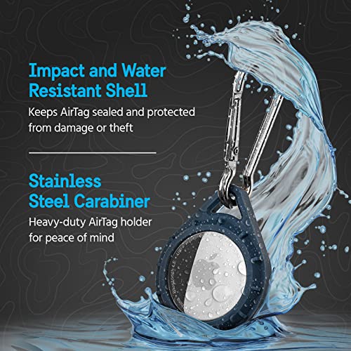 Image of Pelican Protector AirTag Holder - AirTag Keychain W /Stainless Steel Carabiner Clip [Impact Resistant] [Travel Essentials] - Protective Air Tag Case for Dog Collar, Backpack, Keys, Luggage - Navy
