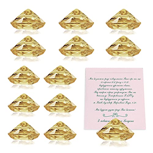 EDEVOLUTION 12 Pack Diamond Table Number Holder Wedding Place Card Holders, Acrylic Crystal Table Card Stands, Table Photo Cards Stands for Weddings Party Centerpieces Table Decoration