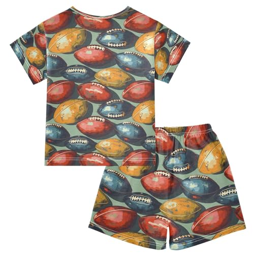 ALAZA Colorful American Football 3d Pajamas Set Short Sleeve Cotton Sleepwear Summer Pjs 2 Piece 5-14Y2