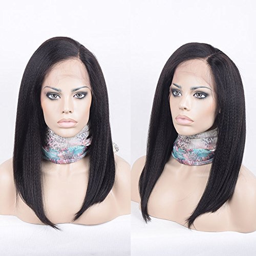 Brazilian Virgin Human Hair Lace Front Wig Yaki Straight Human Hair Glueless Lace Wig for Black Women 130% Density 18Inch (16inch)