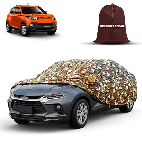 Image of MORNYRAY Car Cover for Mahindra KUV 100 | Fully Waterproof Car Body Cover | with Mirror & Antenna Pocket | Dustproof, Windproof & Anti-Scratch Lining, Camouflage