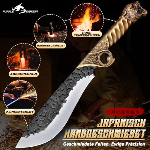 Purple Dragon Großes Outdoor Messer Survival-Messer aus Manganstahl, Gold – Ansicht 2