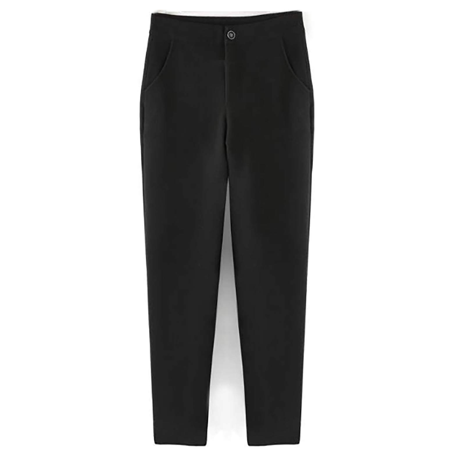 LIXIAO Womens Straight-Leg Pencil Pants Casual Breathable Pants Large Size Button Pants Black