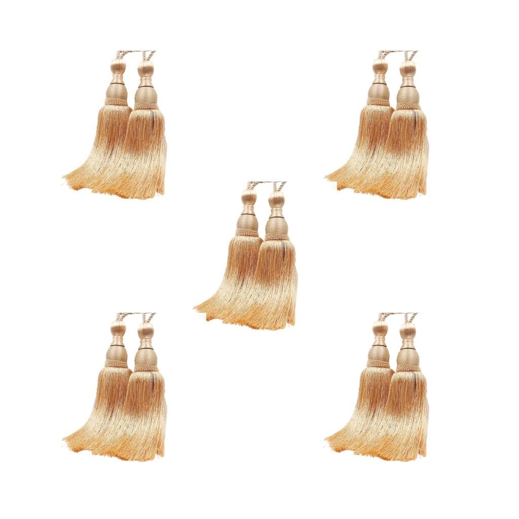 Lot de 5 rideaux à pompons polyvalents pour décoration de chambre, facile à entretenir, en polyester durable, accessoires de chambre, décoration de la maison, doré 1