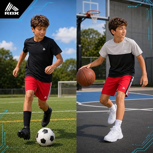 Image of RBX Boys Short Sets - 3 Piece Active Performance Short Sleeve Athletic Shirts and Gym Shorts With Elastic Waistband (4-12)
