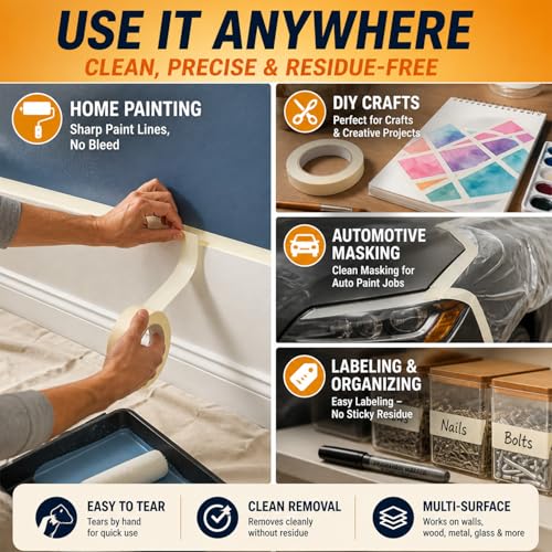 Image of SWRT Masking Tape 1 Inch Wide x 55 Yds, 12 Rolls, White Painters Tape (Pack of 2)