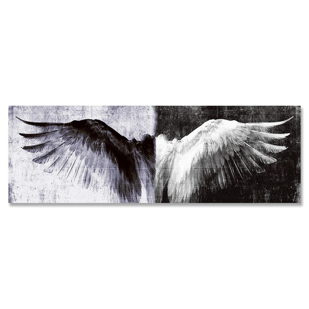 Pinturas en lienzo de alas retro blancas y negras Carteles e impresiones de alas de ángel vintage Cuadros abstractos de pared para la decoración de la sala de estar sin marco-40X120cm