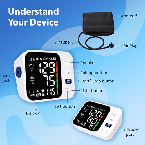 Image of Wellness Fully Automatic Blood Pressure Monitor | Digital Upper Arm BP Machine for Home & Clinical Use | Type-C Rechargeable BP Monitor with Large LED Display, Voice Guidance & WHO Indicator