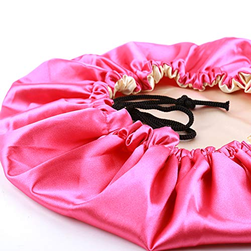 Image of Extra Large Adjustable Double Layer Satin Hair Bonnets with Drawstring for Women Night Sleeping Long Silky Satin