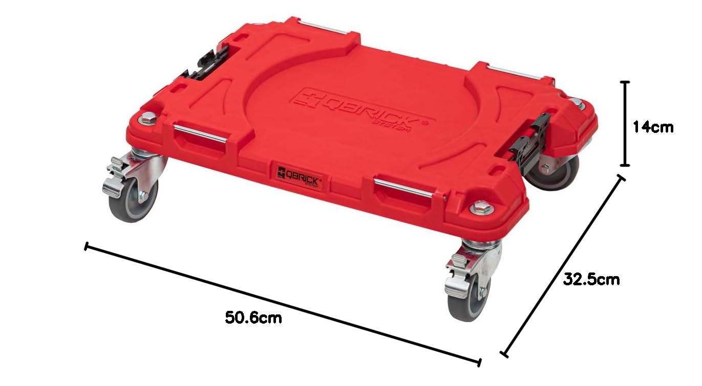 QBRICK SYSTEM Transportador De Rodillos Tabla De Transporte Capacidad De Carga De 100 kg Pro Transport Platform Red Ultra HD Rojo 460 x 335 x 195 mm