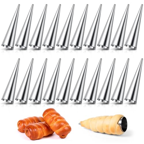 AiQInu Croissant Moule Cannoli Moule 20 Pièces,Moules à Cornets en Acier Inoxydable,moules à pâtisserie pour Croissants, Pâte Feuilletée, Crème Glacée