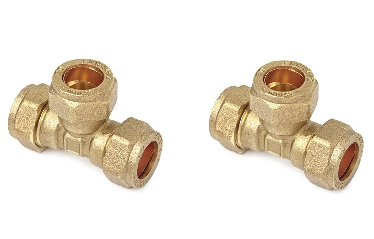 TC Compression Brass Equal Tee 15mm for Copper Pipe Connector -Pack of 2