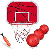 Boost über der Tür Basketballkorb Set Backboard Metallrand (8 ) Hängebrett mit 16CM Gummi Basketballs Fun Sportspiel für Kinder Erwachsene Outdoor Indoor Office Home RED Balls