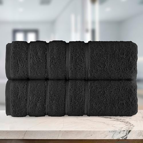 Image of Elegant Comfort 100% Turkish Cotton 4 Lines Viscose Stripe Luxury 2 Pack Bath Towel Set 27 x 54 Inch - Super Soft and Highly Absorbent Premium Hotel Spa Quality Towels for Bathroom Use, Black