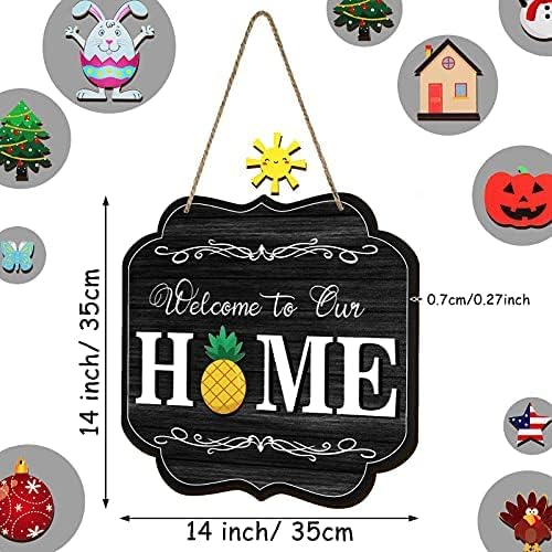 Welcome Sign Interchangeable Welcome to Our Home Sign for Front Door Welcome Decor with Seasonal Holiday Pieces for Valentine's Day St Patrick's Day Easter Indoor Outdoor Porch Decorations (Black)