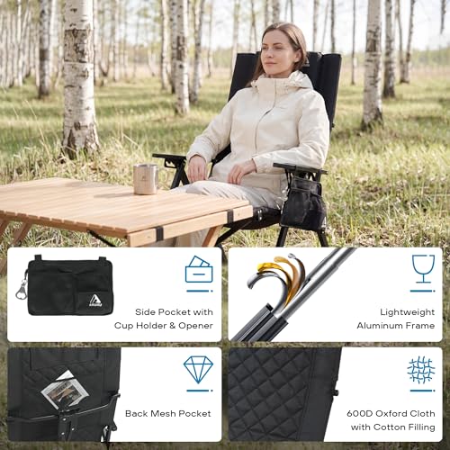 Silla de camping reclinable de aluminio, plegable, respaldo alto ajustable en 4 posiciones, para adultos, color negro, 1 unidad miniatura 3
