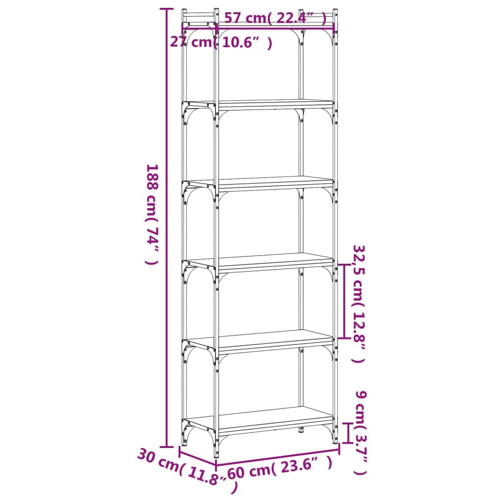 Generisch Bücherregal 6 Böden Braun Eiche-Optik 60x30x188cm Holzwerkstoff,Möbel,Regalsysteme,Bücherregale Bücherschränke-837666