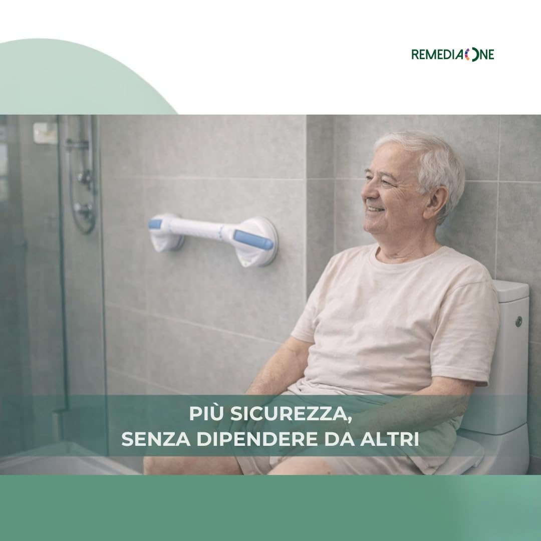 Maniglia Doccia Anziani a Ventosa in ABS, senza Fori, 50 cm | Maniglione Bagno Disabili, Presa Antiscivolo, Maniglia Ventosa per Doccia senza Fissaggi Permanenti, Bianca