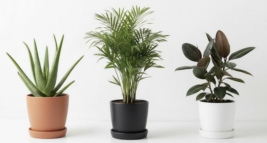 Plants Bedroom Clean Air Pack Set of 3 Live Plants | Aloe Vera + Areca Palm + Rubber Plant | Air Purifying Low Maintenance Indoor Combo for Bedroom & Home Decor | BM Nursery-image-3