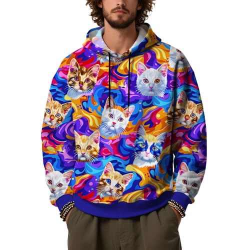 Men's Animal Graphic Oversized Hoodies Funny Y2K Long Sleeve Sweatshirts Casual Fall Outdoor Pullover with Pocket Unisex