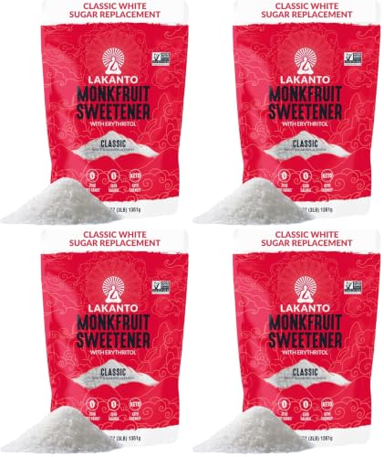 Image of Lakanto Monk Fruit Sweetener with Erythritol, White Sugar Substitute From Monk Fruit Extract, Classic White Sugar Replacement Coffee & Tea, Gluten Free, Low Carb, Non GMO, Keto (3 lb) (Pack of 4)