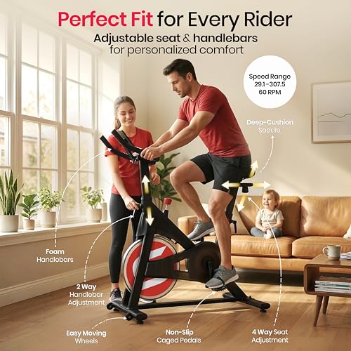 Image of Sparnod Fitness SSB-10N Magnetic Spin Bike for Home Use - Ultra-Silent Belt Drive, 10kg Precision Flywheel, 4-Way Adjustable Seat & Handlebars, Heavy-Duty Steel Frame with LCD Monitor, User Weight 125kg