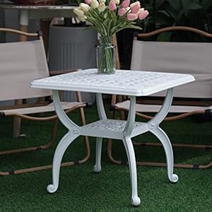 CG Outdoor Side TablesCast Aluminum Patio End TablesAnti Rust Coffee Table for Garden Patio Lawn Square end Tables White
