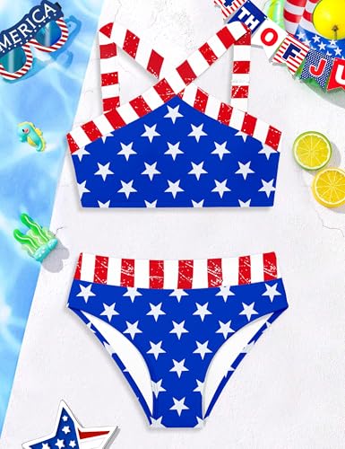 Image of Girls Swimsuits 2 Piece Bikinis Set Colorblock Bathing Suits Criss Cross Strap Girls' Swimwear