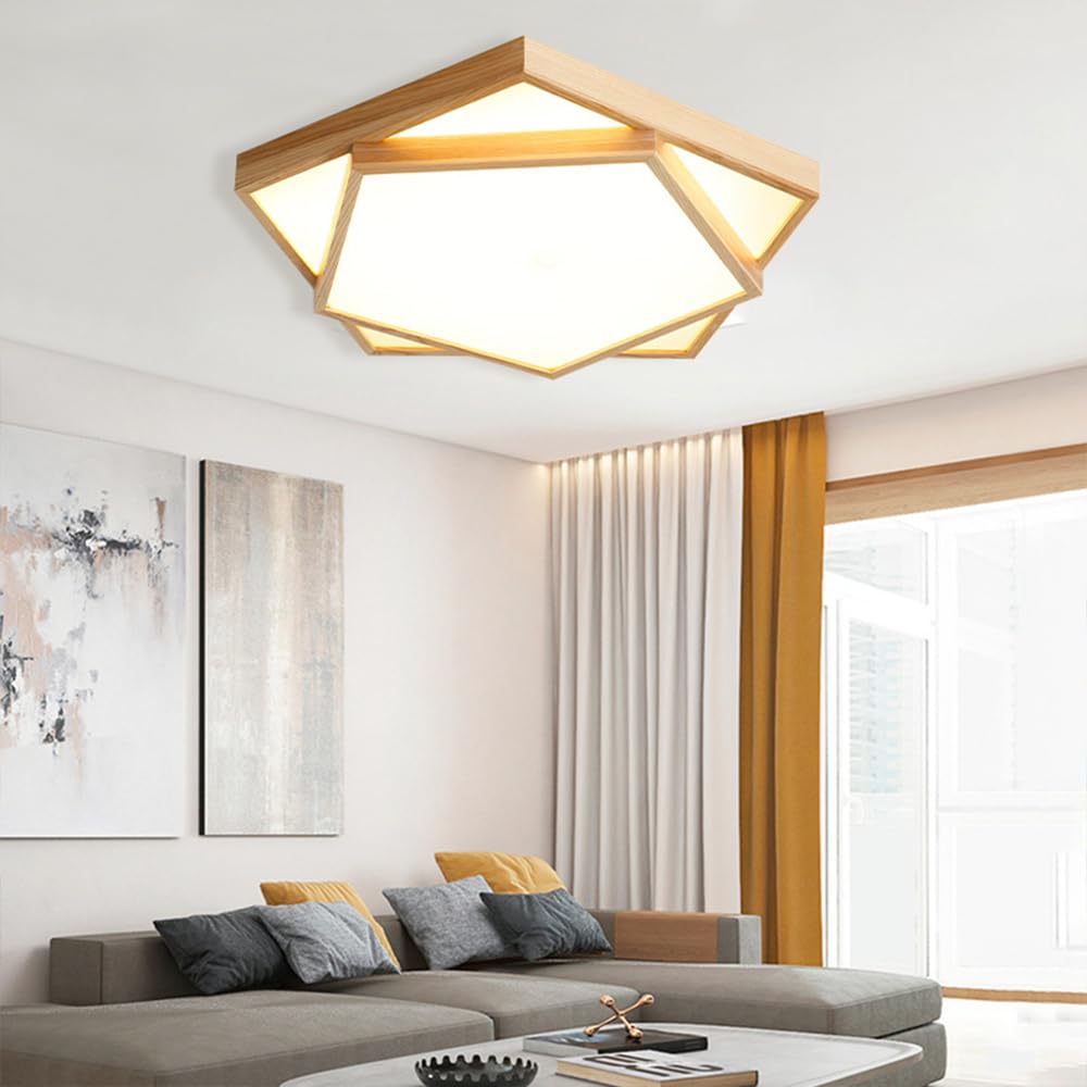 Nowoczesna Sufitowa Led, Drewniana Sufitowa, Oświetlenie Sufitowe O Geometrycznym Kształcie Z Akrylowym Abażurem Do Sypialni I Pralni, Półpłaska Oprawa Sufitowa/3000 Tys./35 Cm