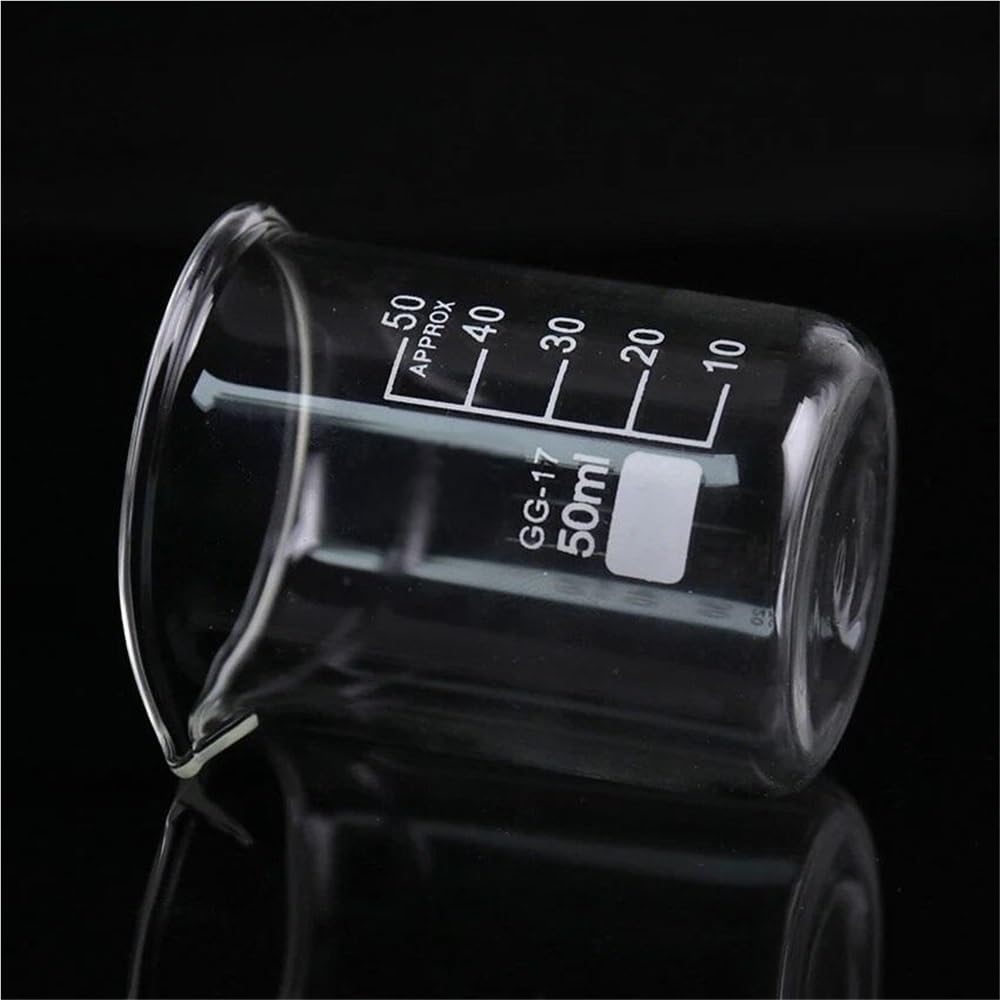 Vaso de precipitados de Vidrio de 50 ml de Capacidad, Espesado con Pico, Transparente, de Forma Baja, Suministros para Laboratorio de química.