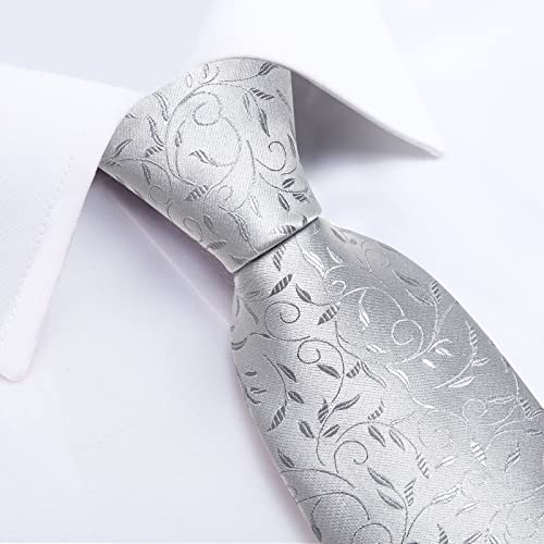 Image of DiBanGu Silk Floral Ties for Men Woven Paisley Necktie and Tie Clip Handkerchief Cufflinks Set for Party Wedding