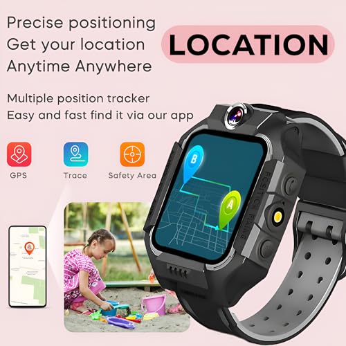 Image of GameSir Q18 Kids Smart Watch 1.44 inch TFT Display 3G / 4G SIM Support, Learning & Gaming Apps, Gift Watch, Waterproof, LBS Tracking /GPS, 2 Way Calling Smart Watch for Boys & Girls (Black)